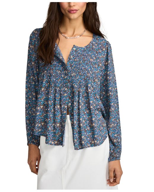 Lucky Brand Printed Pintucked Button-Front Top