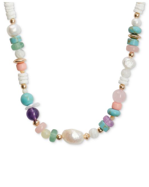 Lucky Brand Tone Multicolor Mixed Stone Beaded Collar Necklace 15-1/2 3 extender