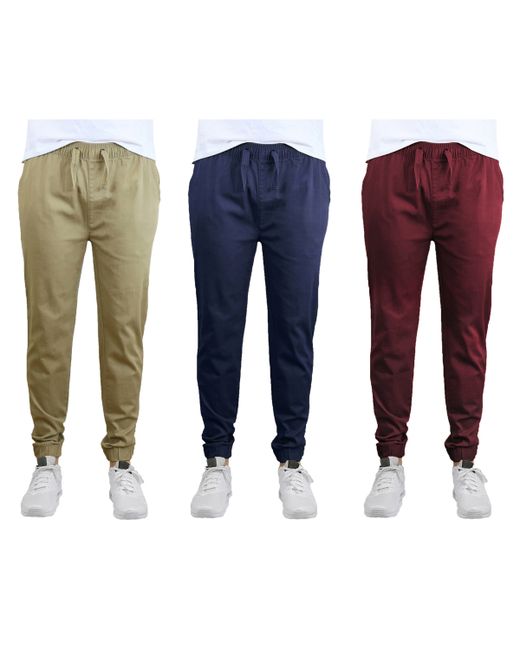 Galaxy By Harvic Slim Fit Basic Stretch Twill Joggers Pack of 3 Navy and Burgundy