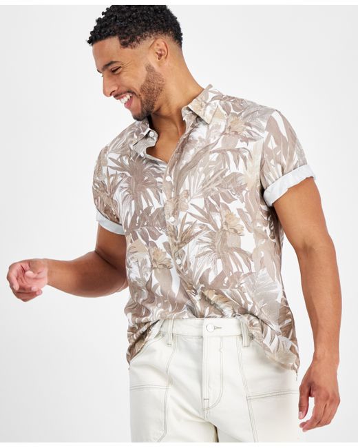 Guess Tropical-Print Short-Sleeve Button-Down Shirt