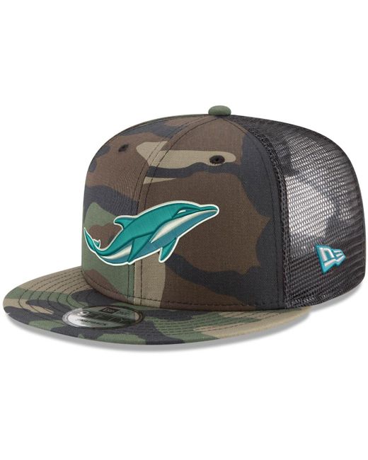 New Era Miami Dolphins Nfl Woodland 9FIFTY Snapback Adjustable Trucker Hat