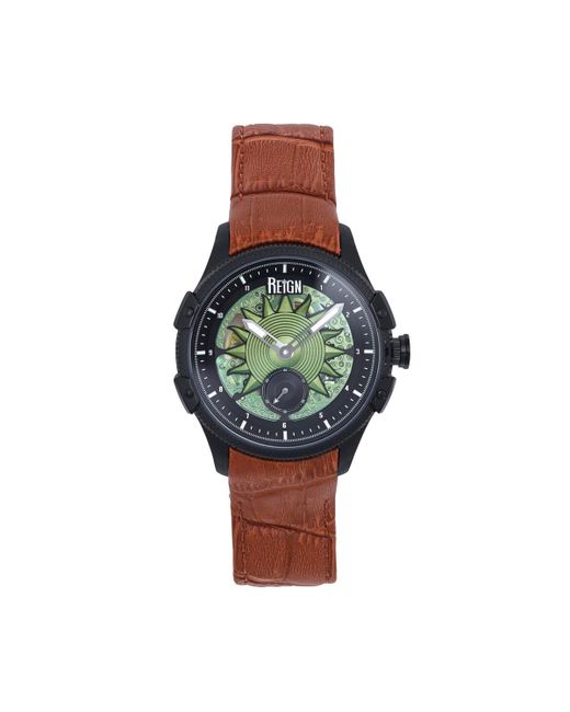 Reign Solstice Automatic Semi-Skeleton Leather Strap Watch Green green