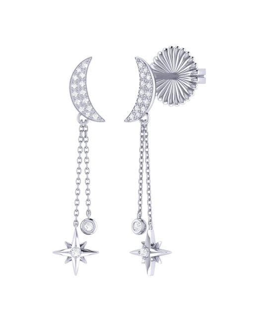 LuvMyJewelry Moonlit Drop Star Design Sterling Silver Diamond Earring