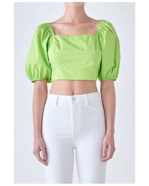 English Factory Puff Sleeve Top with Back Bow
