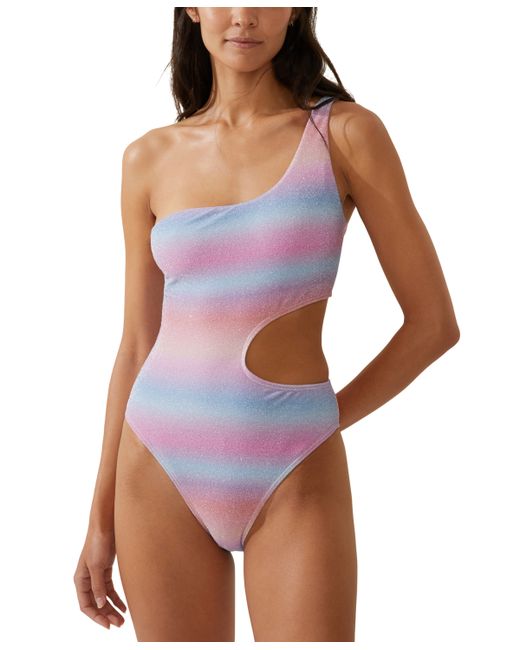 Cotton On Glitter Ombre Cutout One-Shoulder One-Piece Swimsuit