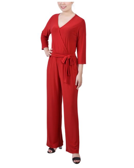 Ny Collection 3/4 Sleeve Belted Jumpsuit