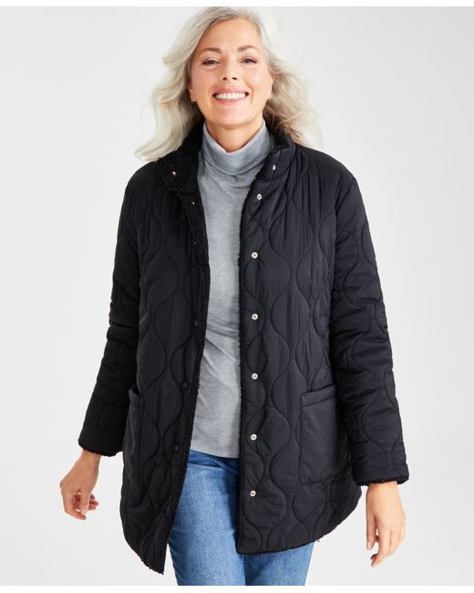 Style & Co Petite Reversible Quilted Sherpa Jacket Created for