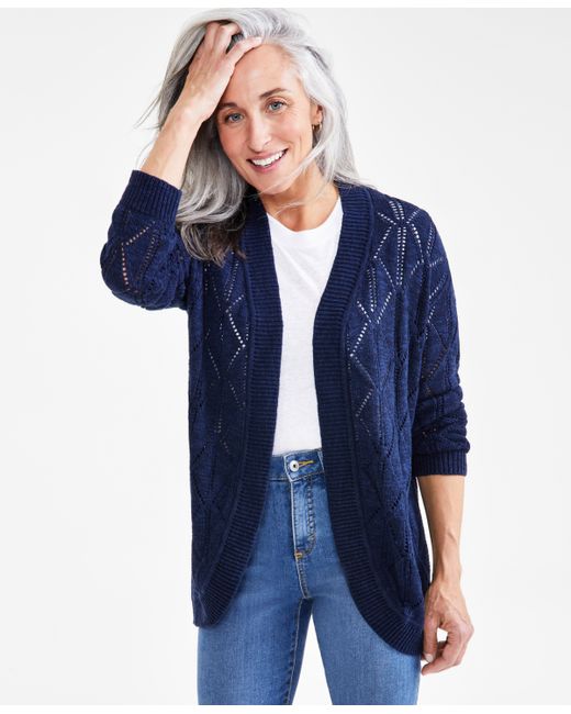 Style & Co Petite Open-Stitch Long-Sleeve Cardigan Created for