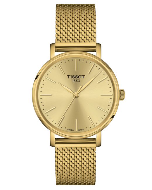 Tissot Swiss Everytime Gold Pvd Stainless Steel Mesh Bracelet Watch 34mm