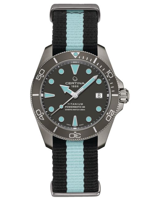 Certina Swiss Automatic Ds Action Diver Black Blue Stripe Synthetic Strap Watch 38mm