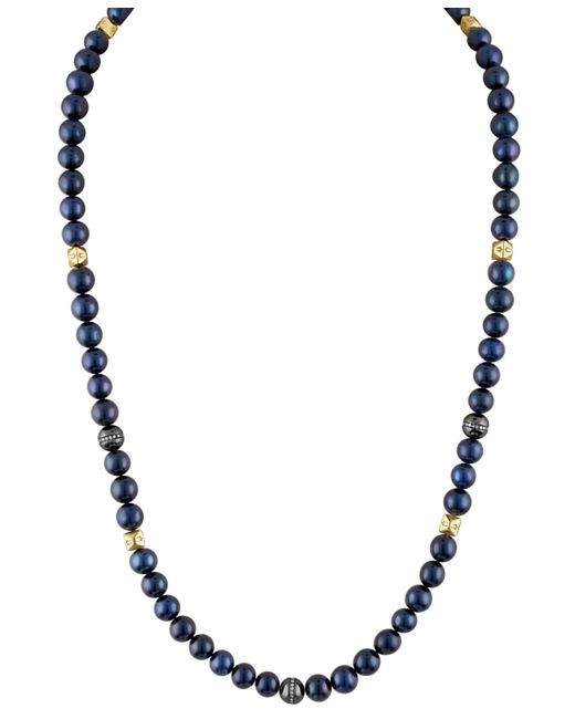 Bulova Marine Star Blue Freshwater Pearl 8mm Diamond 1/4 ct. t.w. Beaded 22 Necklace 14k Gold-Plated Sterling