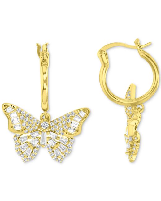 Macy's Cubic Zirconia Round Baguette Butterfly Dangle Hoop Earrings 14k Plated Sterling Silver