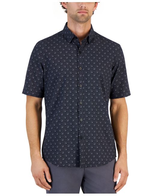 Alfani Alfatech Geometric Dot Stretch Button-Up Short-Sleeve Shirt Created for Macy