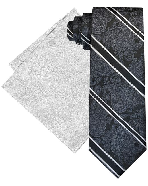 Steve Harvey Stripe Paisley Tie Pocket Square Set