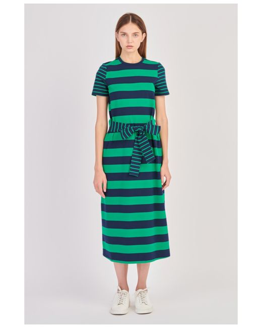 English Factory Contrast Stripe Knit Midi Dress green