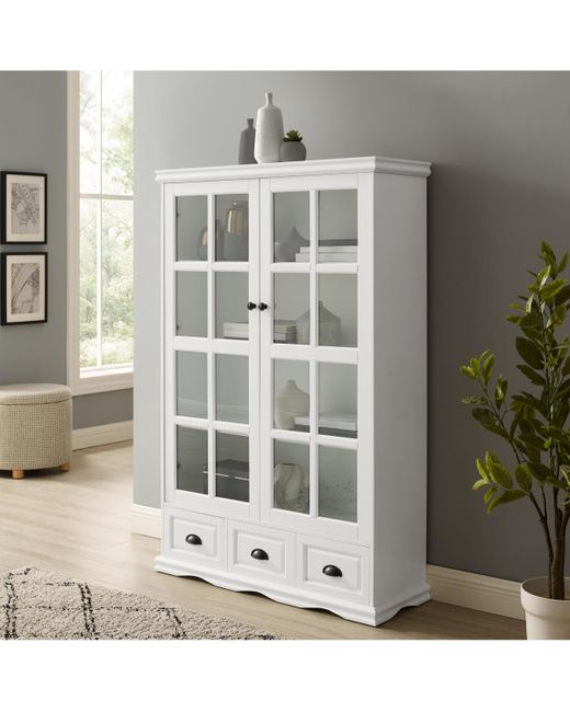 Simplie Fun Storage Cabinet with Tempered Glass Doors Curio Adjustable Shelf Display Triple Drawers