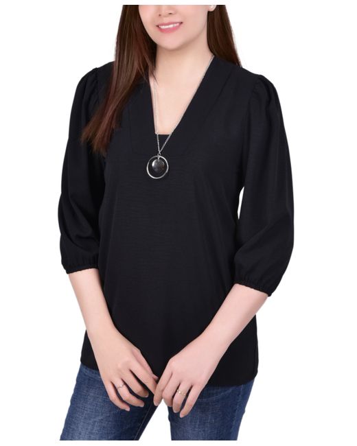 Ny Collection Petite Balloon Sleeve Pullover with Necklace