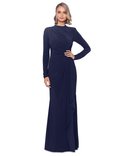 Betsy & Adam Ruched Slit Long-Sleeve Dress