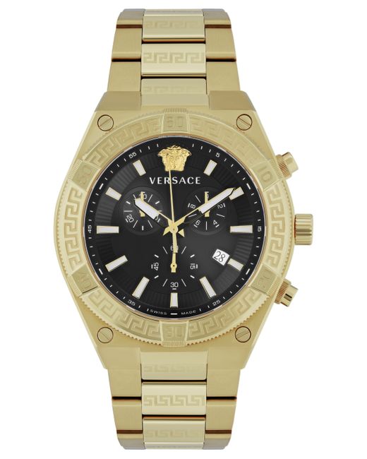 Versace Swiss Chronograph V-Sporty Greca Gold Ion Plated Bracelet Watch 46mm