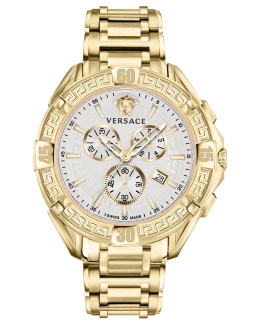 Versace Swiss Chronograph V-Greca Gold Ion-Plated Stainless Steel Bracelet Watch 46mm