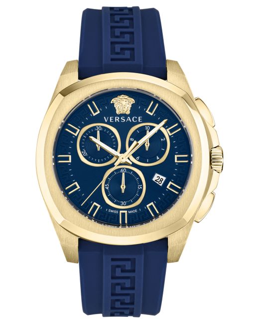 Versace Swiss Chronograph Geo Blue Silicone Strap Watch 43mm