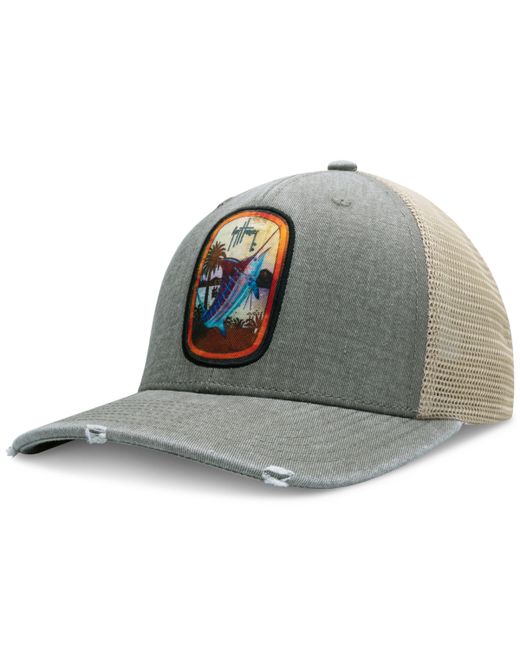 Guy Harvey Sublimated Dominica Patch Distressed Trucker Hat