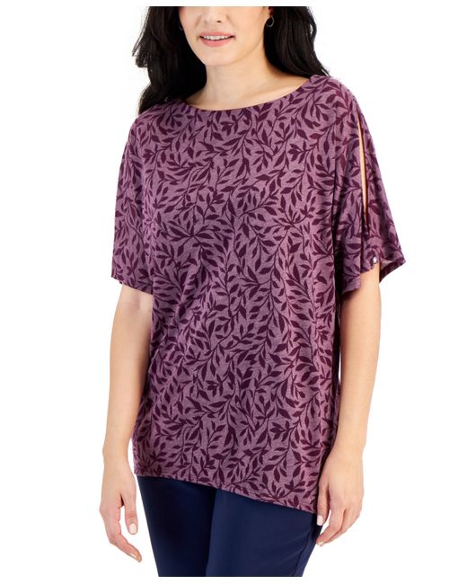 Jm Collection Printed Boat-Neck Split-Sleeve Top Created for