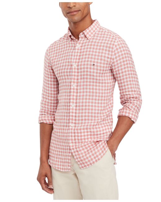Tommy Hilfiger Slim-Fit Gingham Check Button-Down Linen Shirt Optic