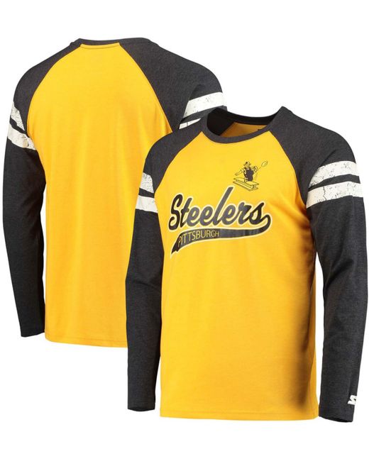 Starter Black Pittsburgh Steelers Throwback League Raglan Long Sleeve Tri-Blend T-shirt