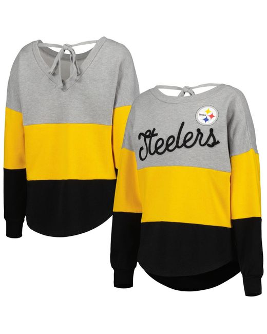 Touch Black Pittsburgh Steelers Outfield Deep V-Back Pullover Sweatshirt
