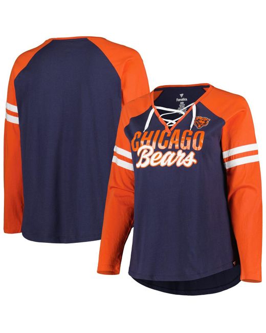Fanatics Orange Chicago Bears Plus True to Form Lace-Up V-Neck Raglan Long Sleeve T-shirt