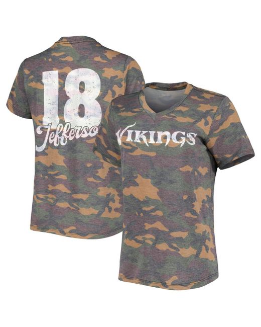 Majestic Justin Jefferson Distressed Minnesota Vikings Name and Number Tri-Blend V-Neck T-shirt