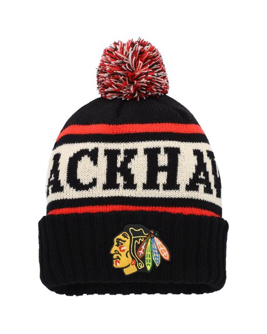 American Needle White Chicago Blackhawks Pillow Line Cuffed Knit Hat with Pom