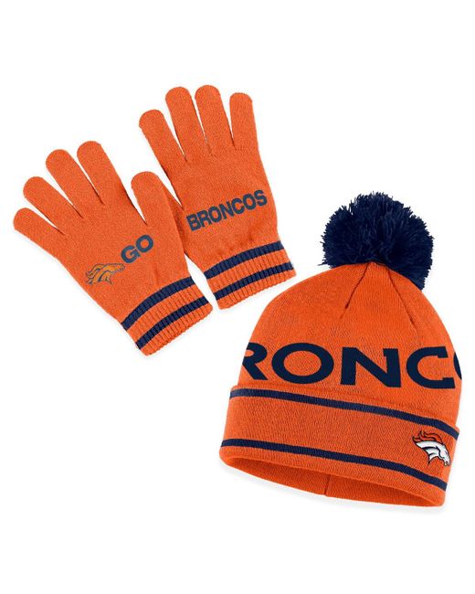 Wear By Erin Andrews Denver Broncos Double Jacquard Cuffed Knit Hat with Pom and Gloves Set