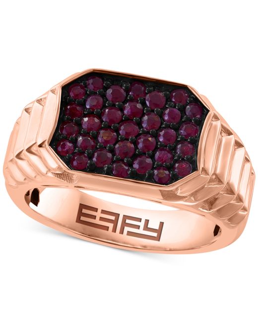 Effy Collection Effy Ruby Cluster Ridge Texture Ring 1-1/20 ct. t.w. 14k Rose Gold-Plated Sterling Silver