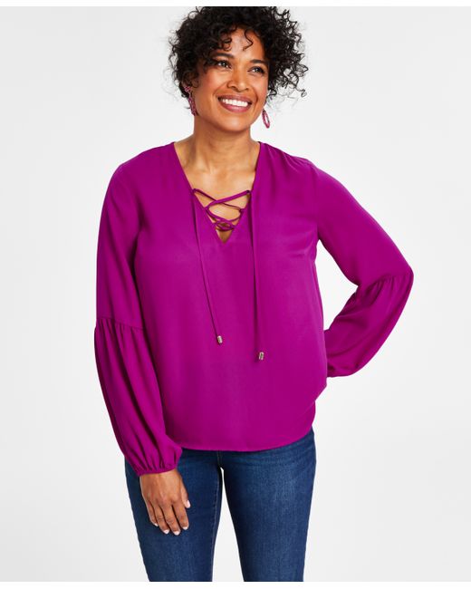 I.N.C. International Concepts Lace-Up V-Neck Blouse Created for