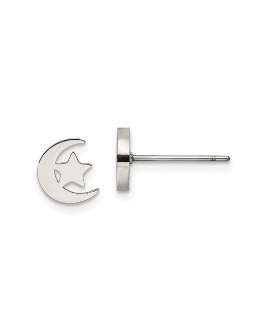 Chisel Polished Moon and Star Earrings