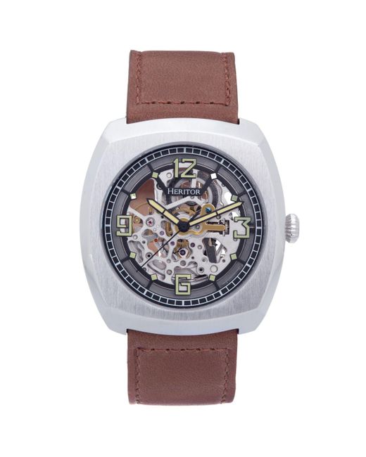 Heritor Automatic Gatling Leather Watch Light Brown 44mm light brown