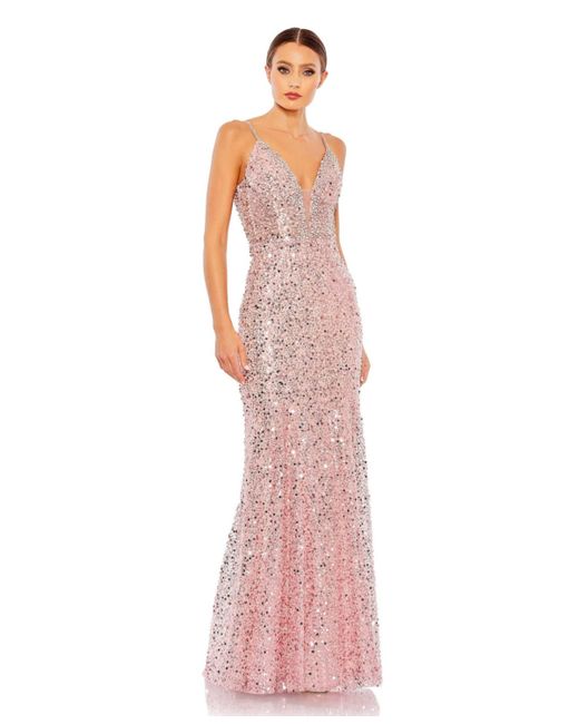 Mac Duggal Embellished Plunge Neck Sleeveless Trumpet Gown