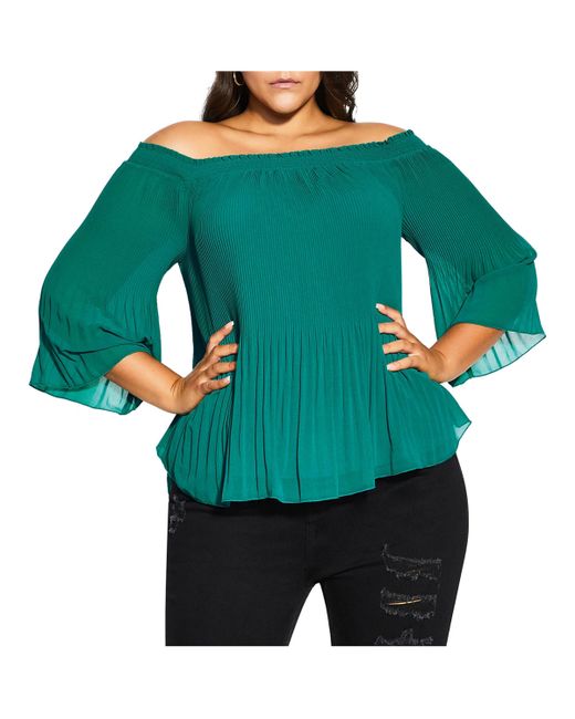 City Chic Plus Pleated Off Shoulder Top