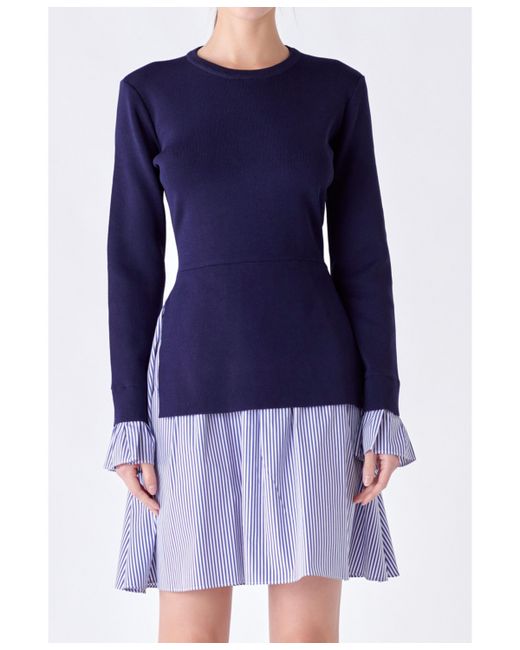 English Factory Poplin Combo Knit Dress