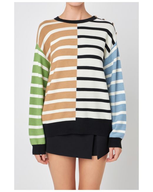 English Factory Striped Combo Sweater with Buttons