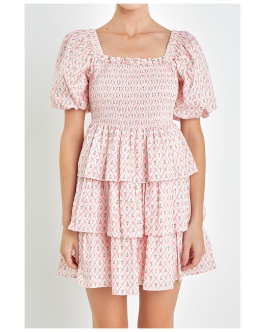 English Factory Floral Smocked Tiered Mini Dress