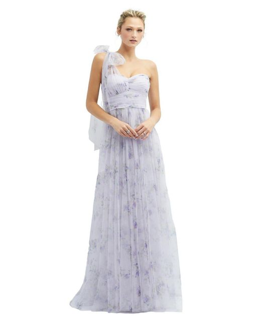 Dessy Collection Floral Scarf Tie One-Shoulder Tulle Dress with Long Full Skirt