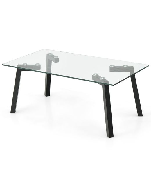 Costway Tempered Glass Coffee Table Modern Center with Metal Frame