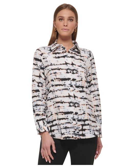 Dkny Printed Collared Button-Down Shirt