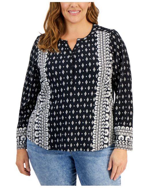 Style & Co Plus Printed Split-Neck Top Created for
