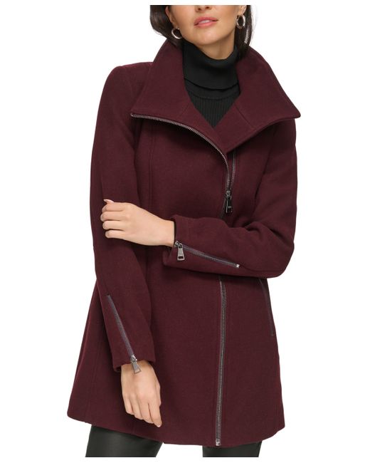 Dkny Asymmetric Zipper Wool Blend Coat