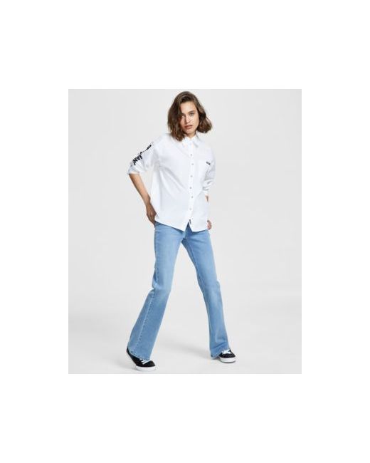 Dkny Cotton Embroidered Logo Shirt Boerum High Rise Flare Leg Jeans