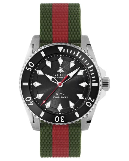 Gucci Swiss Automatic Dive Red Green Rubber Strap Watch 40mm
